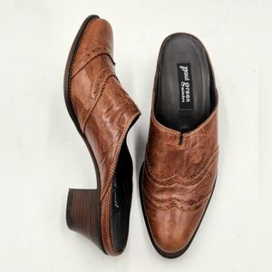 Paul Green Munchen Brown Leather Block Heel Mules Womens 5 Brogue Stitch